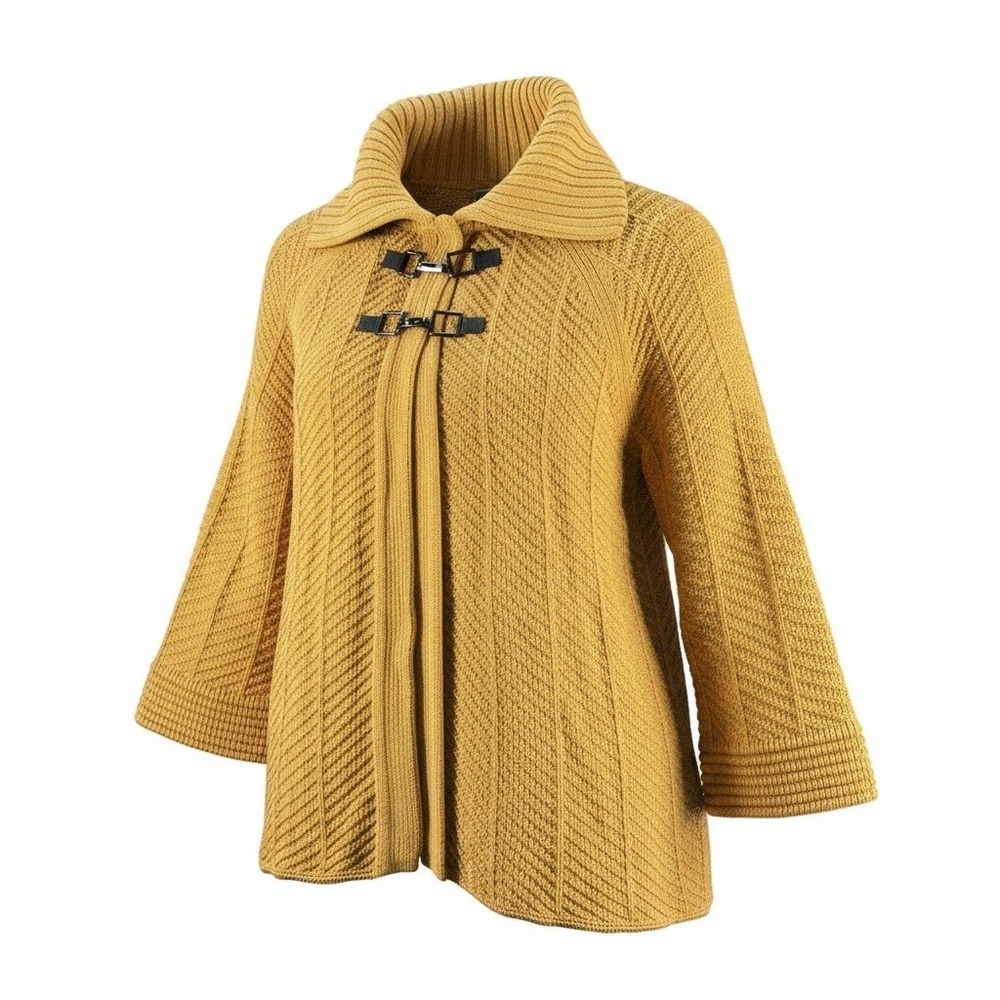 JM CollectionCardigan XL Mustard Buckle Bell Sleeve Knit Bohemian Cozy Casual
